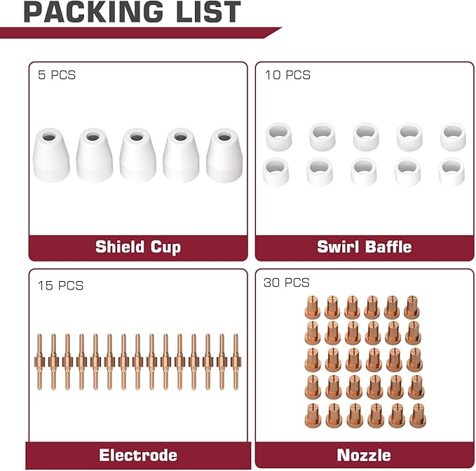 ARCCAPTAIN 60PCS PT31 Plasma Cutting Consumables Fit CUT-45 CUT-50 CT-312 with Plasma Cutter Torch PT-31 JG-40 LG-40