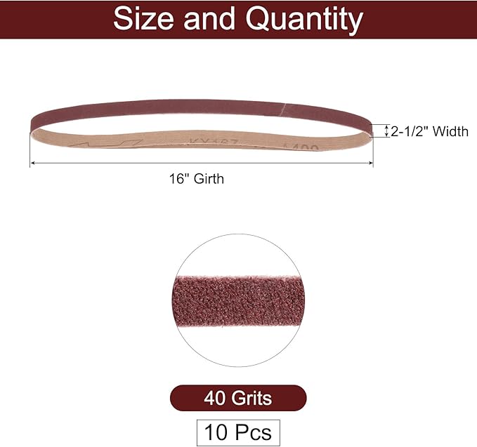 uxcell 10pcs 2-1/2" x 16" Sanding Belts 40 Grits Aluminum Oxide Abrasive Belt Sander Paper Sanding Papers for Metal Wood Grinding Polishing, Reddish Brown