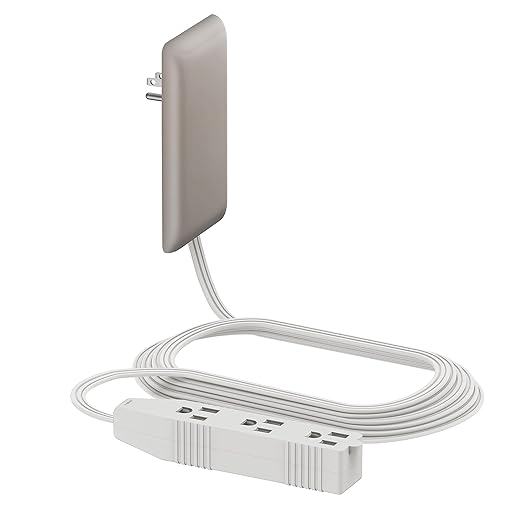 LIDER Flat-Face Outlet Extender with 3 Receptacles, Ultra-Thin Wall Plate Plug with Cord Extender and 3-Outlet Power Strip, 8ft Cord, LWE8-315-NK, Nickel