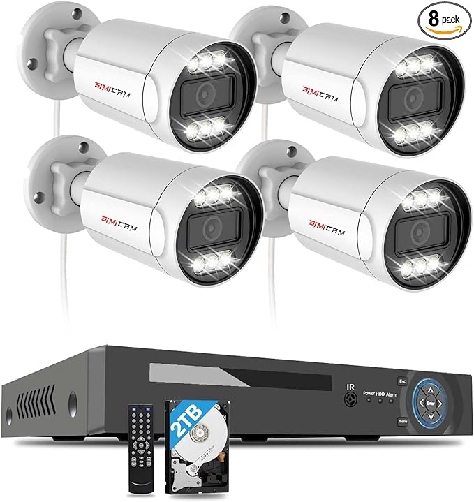 [2TB HDD+Facial/Humanoid Detection] HIKJBSET 4K 8MP Security Camera System 4PCS PoE Wired Home Security Camera Outdoor 8CH H. 265+ 4K NVR for Free Remote Mobile/PC 7/24 Recording ﻿