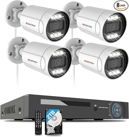 [2TB HDD+Facial/Humanoid Detection] HIKJBSET 4K 8MP Security Camera System 4PCS PoE Wired Home Security Camera Outdoor 8CH H. 265+ 4K NVR for Free Remote Mobile/PC 7/24 Recording ﻿