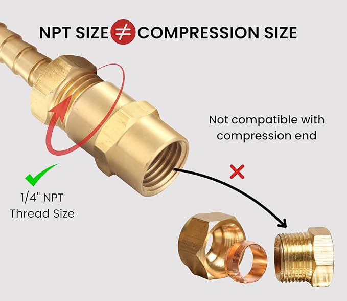 Brass Coupling 1/4 Inch NPT Female x 1/4 Inch NPT Female Hex Head Pipe Fitting, Pack of 10, Compressor connector 1/4 fnpt to 1/4 fnpt Coupler, Air Hose Adapter Brass Fittings