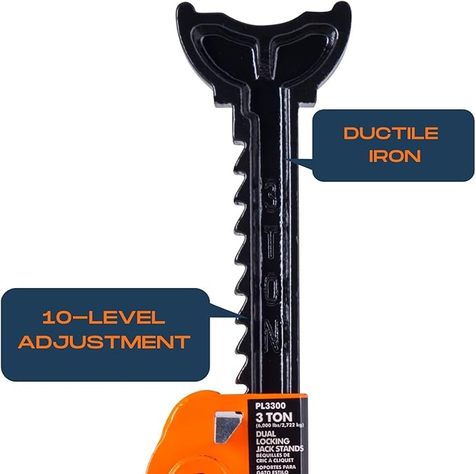 Pro-LifT PL3300 Heavy Duty Jack Stands For Car – 3 Ton in Pair with Double Pins - Handle Lock and Mobility Pin for Extra Safety – Great for Home Auto Repair Shop, Orange