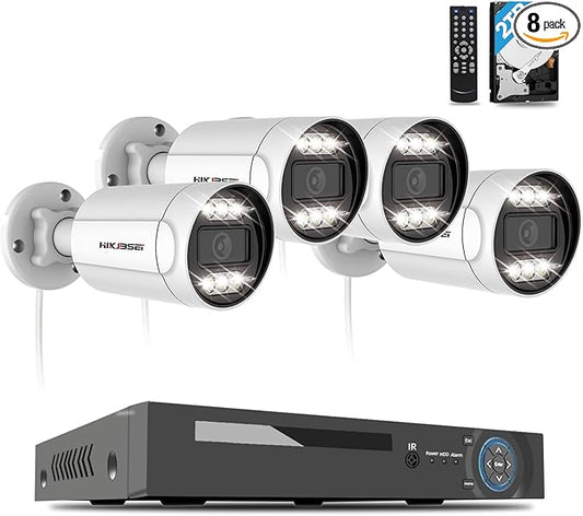5MP 8CH PoE Security Camera System Two-Way Audio, 4pcs Outdoor PoE Cameras, Night Vision, Smart Motion/Face Detection, Remote Access, H.265+ 8 Channel 4K NVR with 2TB HDD for 24/7 Recording