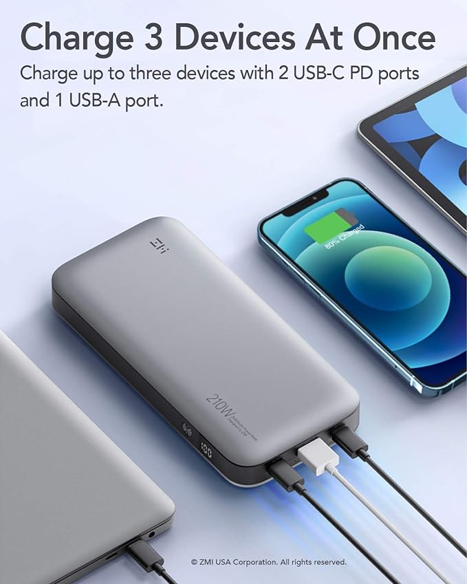 ZMI PowerPack No. 20, QB826G Ultra Laptop Power Bank Worldwide Ed. 25000 mAh PD Max 100W Single Port, Max 210W Total, USB C Portable Charger for MacBook Pro & Laptops That Receive Charge via USB C