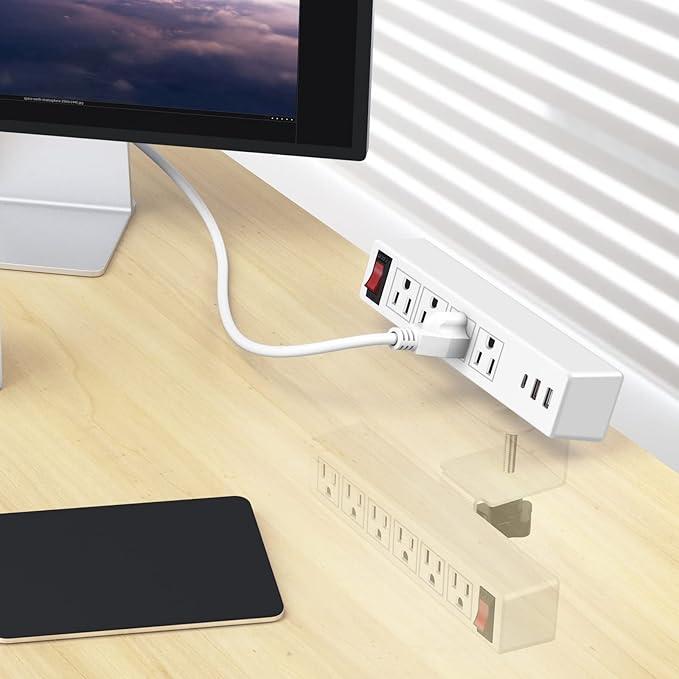 Desk Clamp Power Strip with PD20W USB-C, VILONG 2 in 1 Dual Layer Under Desk Power Strip, Removable Clamp Power Socket with 10AC Outlets & Switch, 10ft Extension Cord