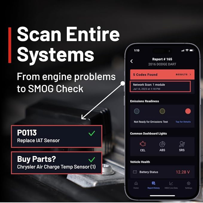 Innova 1000 OBD2 Scanner Bluetooth - Check Engine, ABS, SRS - No Subscriptions - Updates Included - Diagnostic Scanner for iPhone & Android - Supports 1996-2023 Vehicles - App Only Works in USA