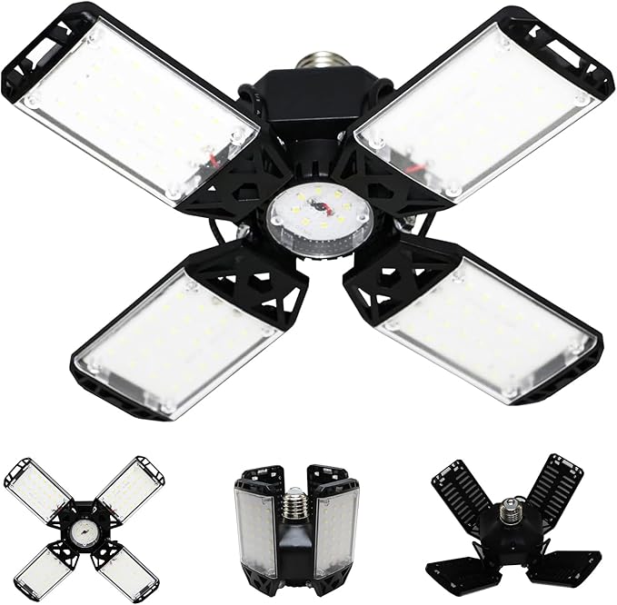 150W LED Garage Light, 15000 Lumen Garage LED Ceiling Lights with 4+1 Adjustable Panels, E26/E27 6500K Daylight LED Shop Light Bulb Fixture LED Lights for Garage, Workshop
