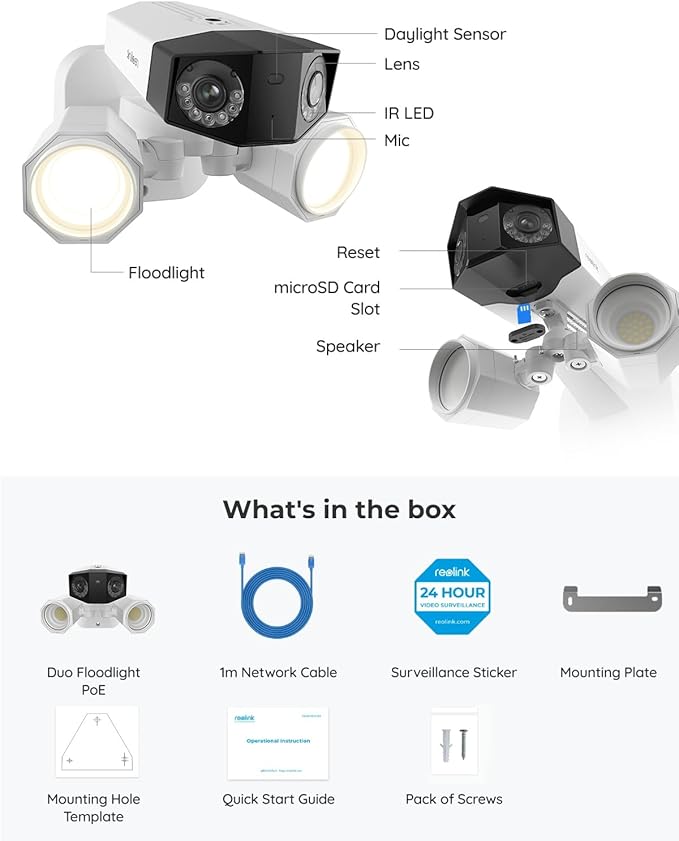 REOLINK 4K Floodlight Camera for PoE Security Camera System, IP Outdoor Camera in 180 Degree Ultra-Wide Angle, Human/Vehicle/Pet Alerts, 1800 Lumen Floodlights, Two Way Talk