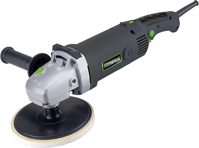 Genesis GSP1711 11 Amp 7" Variable Speed Sander/Polisher with Foam Polishing Pad, Hook and Loop Backer Pad, Sanding Disc, Rubber Backing Pad and Dual-Position Assist Handle