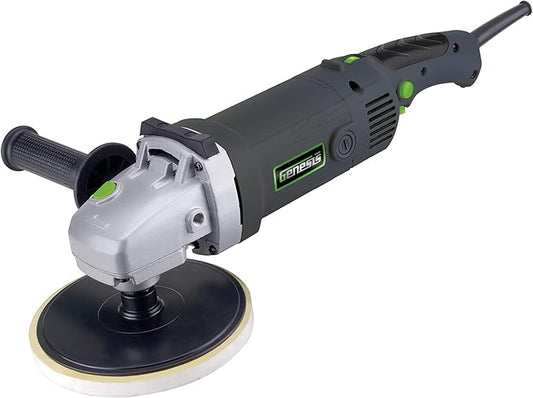 Genesis GSP1711 11 Amp 7" Variable Speed Sander/Polisher with Foam Polishing Pad, Hook and Loop Backer Pad, Sanding Disc, Rubber Backing Pad and Dual-Position Assist Handle