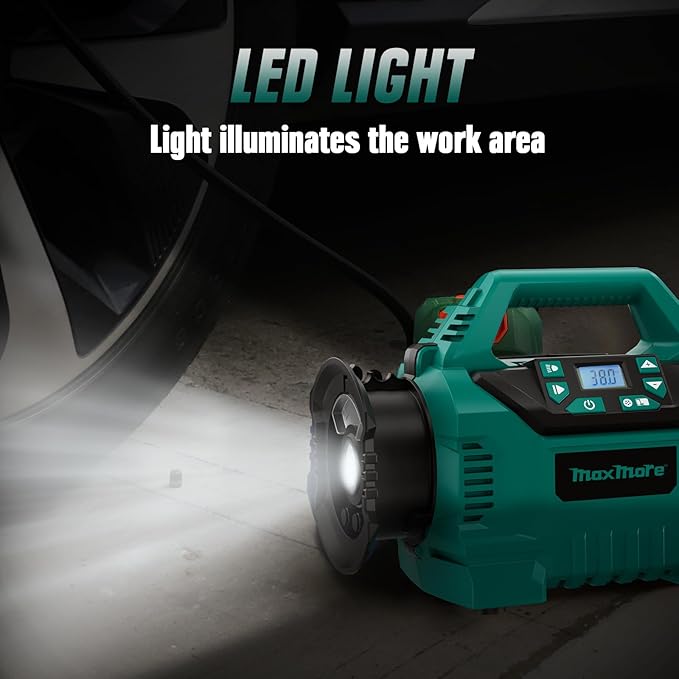Cordless Tire Inflator Compatible with Makita 18V Battery, 160 PSI Portable High Pressure Air Compressor with 1 X 18V 2.0Ah Battery & Fast-Charging Charger, Digital Gauge, Auto Shut Off, LED Light