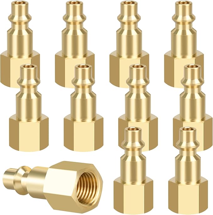 Air Coupler and Plug Kit, 10pcs Air Coupler and Plug Kit, 1/4 Inch NPT Industrial Brass Air Hose Fittings, Quick Connector Air Fittings for Automotive and Home (10pcs 1/4" FNPT Plug)