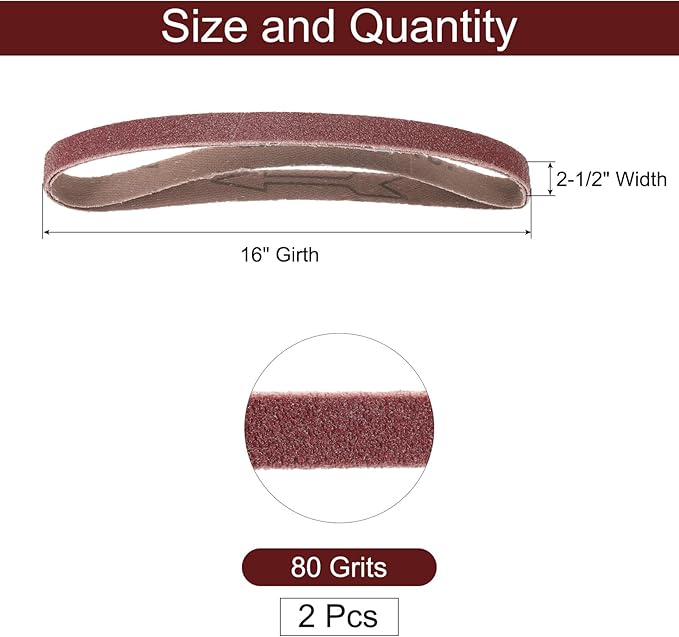 uxcell 2pcs 2-1/2" x 16" Sanding Belts 80 Grits Aluminum Oxide Abrasive Belt Sander Paper Sanding Papers for Metal Wood Grinding Polishing, Reddish Brown