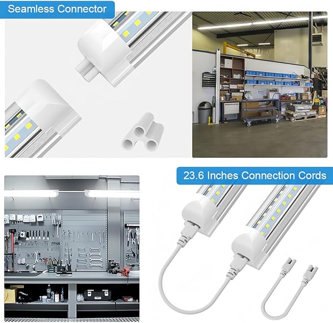 (Pack of 4) LED Tube Lights T8 Integrated Single Fixture, 5FT, 36W, 6000K, 3600LM Utility Shop Light, V Shape High Output Led Ceiling Light for Garage, Warehouse, Basement, Plug and Play