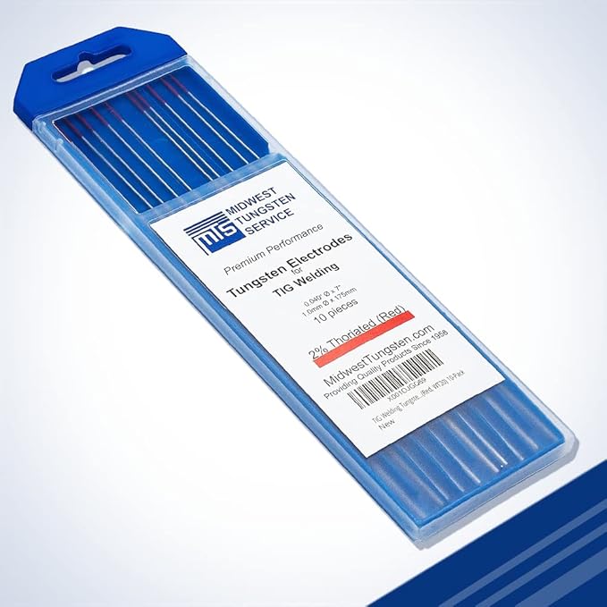 Midwest Tungsten Service TIG Welding Tungsten Electrodes 10-Pack (Red - 2% Thoriated (WT20/EWTh-2), 0.040")