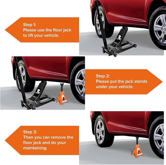 Donext Jack Stands 3 Ton (6,500 lb) Capacity Steel, 1 Pair Orange Lifting Stand Adjustable Jack Stands
