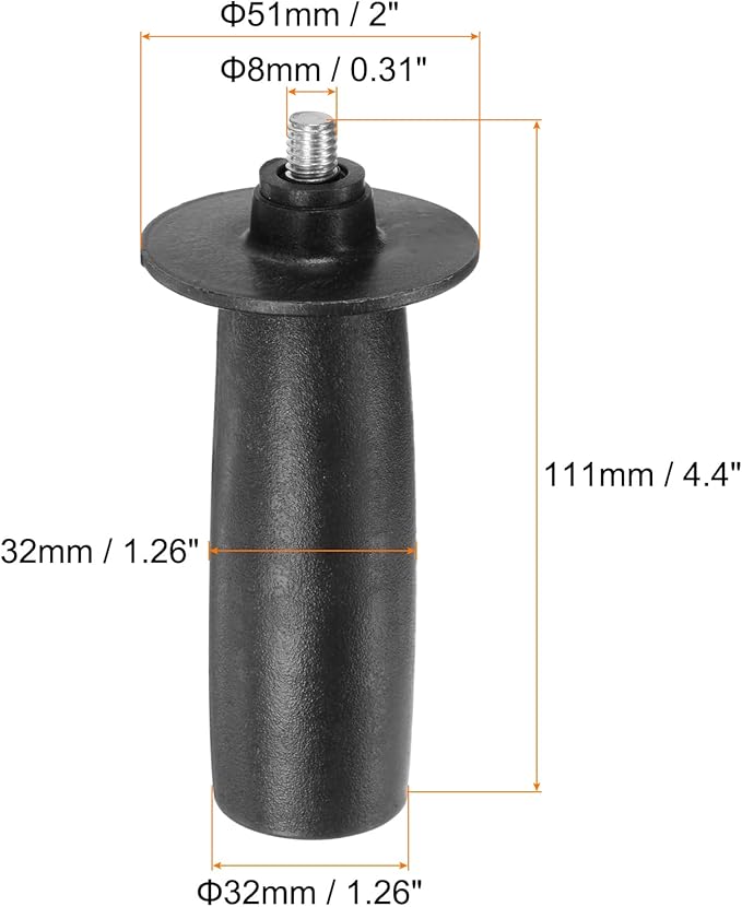 HARFINGTON 2pcs Angle Grinder Side Handle 8mm Thread 111mm Length Plastic Angle Grinder Handle Replacement Auxiliary Sander Handle Tool
