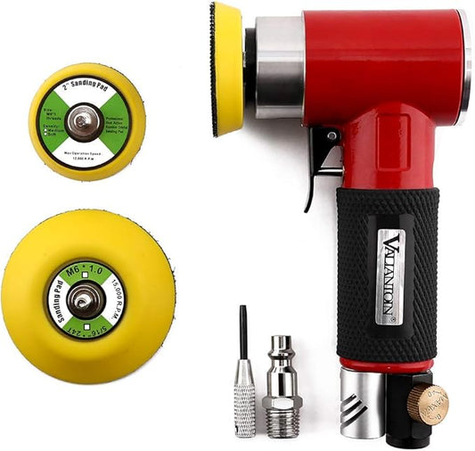Valianto 2" 3" Mini Air Sander, Pneumatic Sander Random Orbital Eccentric Dual Action Polisher with M6 Thread Plate (2" and 3"),- Adjustable Airflow Valve - US Connector
