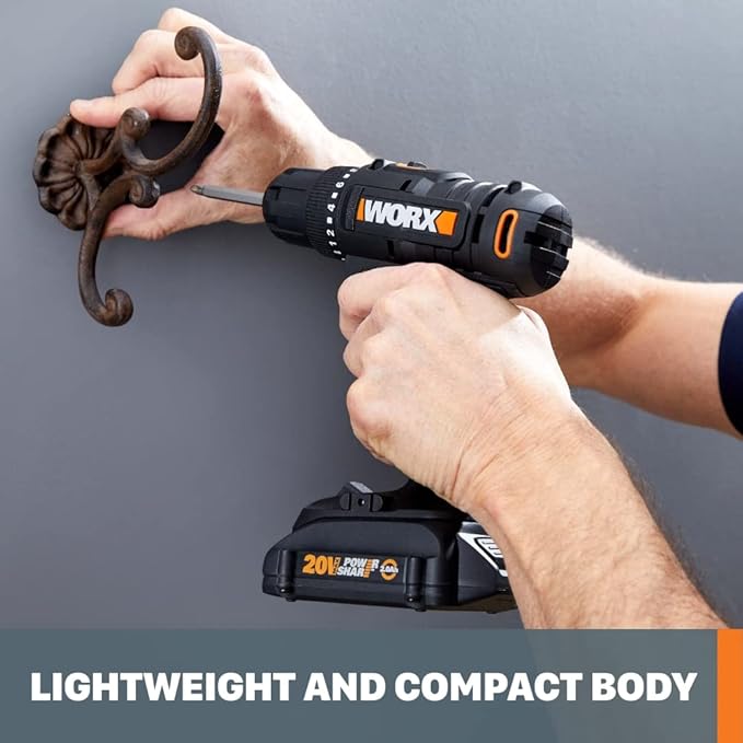 Worx 20V 3/8" Cordless Drill with 84pc Accessory Kit, Variable 2-Speed Drill Set 265 In-Lbs Torque 20+1 Clutch, Lightweight Compact Drill Driver 3/8-Inch Keyless Chuck – Battery & Charger Included