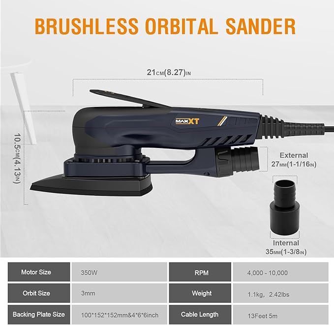 MAXXT Detail Sander, R7310, Mouse Sander with Efficient Dust Collection System, Compact Electric Sander with Multi-Function Hand Sander for Woodworking(Black)