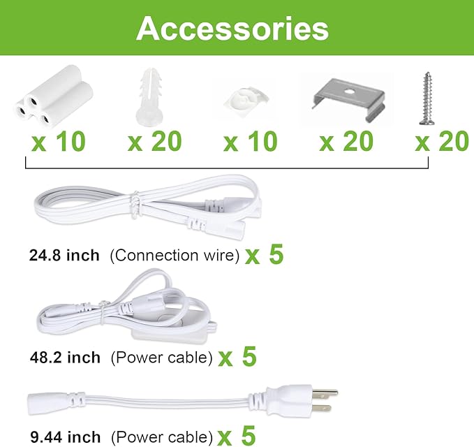 hykolity 4FT LED Shop Light, V Shape Integrated T8 LED Tube Light, 5200LM, 40W, 6500K Super Bright White,high Output Linkable Shop Lights W/Built-in ON/Off Switch for Warehouse, ETL, 10 Pack