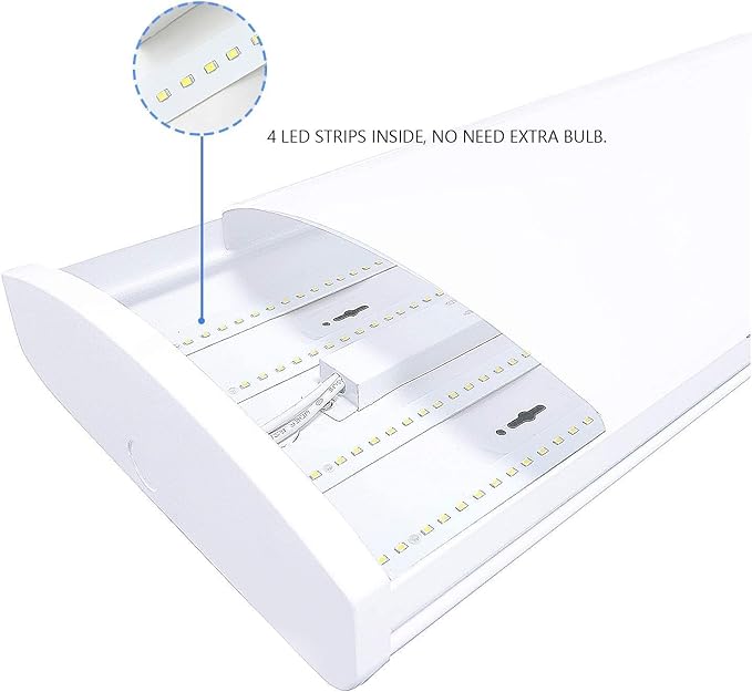 AntLux 72W Commercial LED Wraparound Fixture 4FT Office Ceiling Lighting, 8500 Lumens, 4000K, 4 Foot Low Bay Flush Mount Garage Shop Lights, Integrated Wrap Light, Fluorescent Tube Replacement, 4 Pack