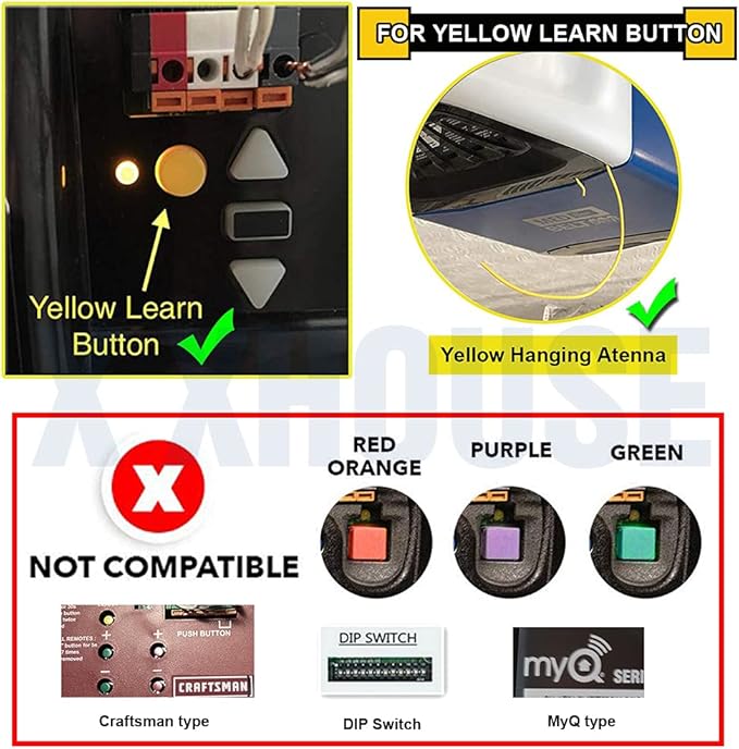 Garage Door Remote Control ONLY Replacement Chamberlain LiftMaster Craftsman has Yellow Learn Button on Opener,with Security+ 2.0 and 310/315/390Mhz,Support 3 Door Openers in a Remote