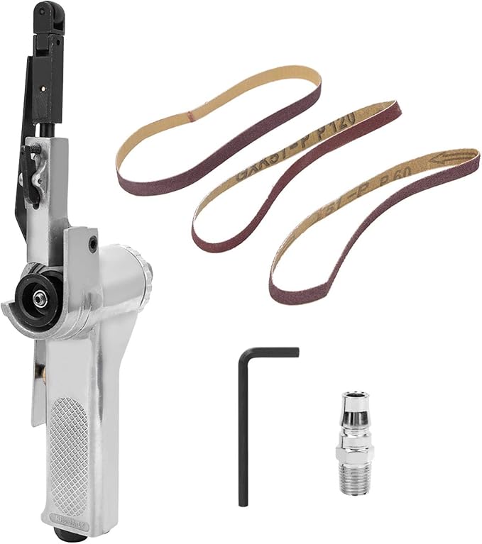 Eboxer Air Belt Sander, 10mm Pneumatic Belt Sander 3/8" x 13" with 3pcs Belts, File Sander for Cutting and Grinding, Air Grinding Polishing Tool for Wood Glass Metal