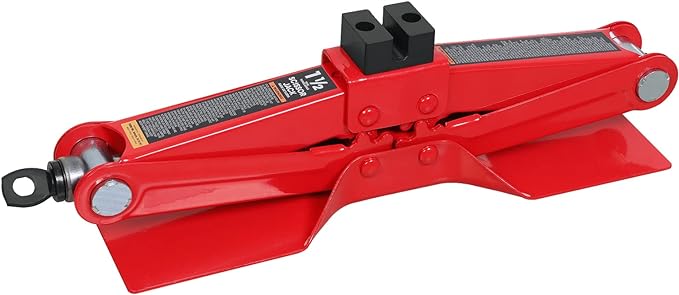 BIG RED AT10152S4R Torin Portable Steel Scissor Jack with S04 Engineering PVC Saddles: 1.5 Ton (3,000 lb) Capacity, Red