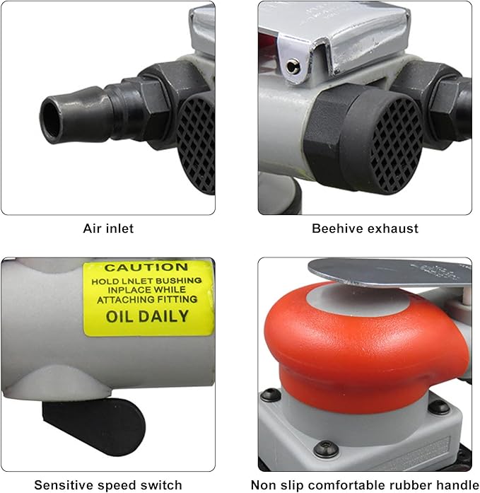 WALFRONT Pneumatic Sander 10000 RPM Air Orbit Finishing Sander for Wood Sanding Car Waxing Metal Sanding 75 x 100mm / 3.00 x 4.00in