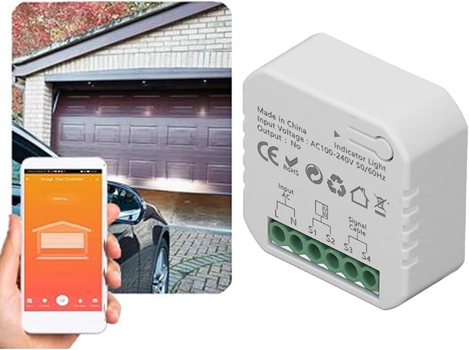 Garage Door Opener, Smart Garage Door Controller with APP Remote Control, Real Time Monitoring, and Time Setting Function for Zigbee, Gate Openers (US Plug)