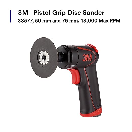 3M Pistol Grip Disc Sander, 33577, 18,000 RPM, 50mm and 75mm, 1 per box, Automotive Tool for Abrasive Disc Grinding, Weld Cleanup, Paint-Stripping