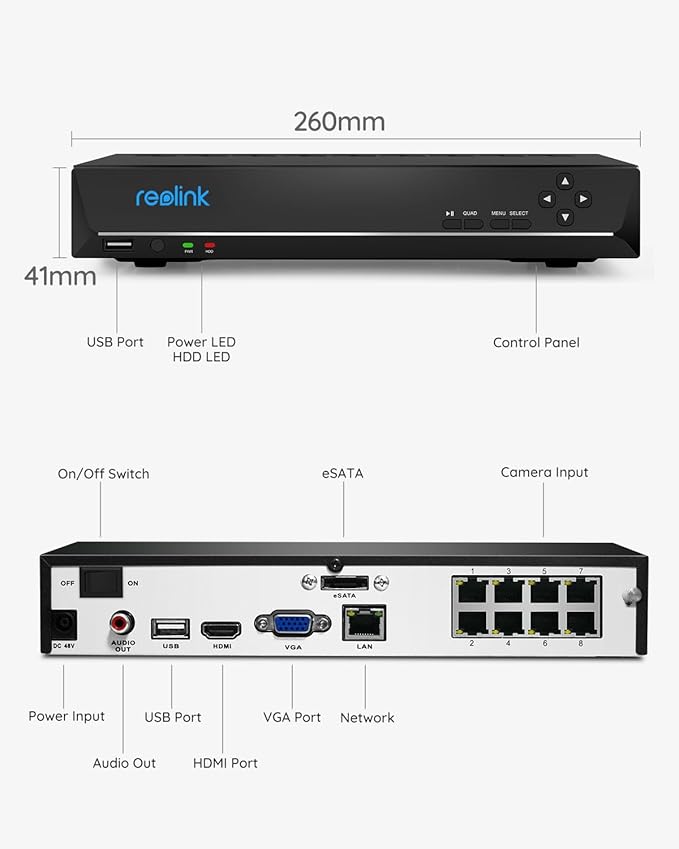 REOLINK 8CH Network Video Recorder for Home Security Camera System,Only Work with 16MP/12MP/4K/8MP/5MP/4MP The Same Brand PoE IP Cam,24/7 Recording to Pre-Installed 2TB Hard Drive,RLN8-410