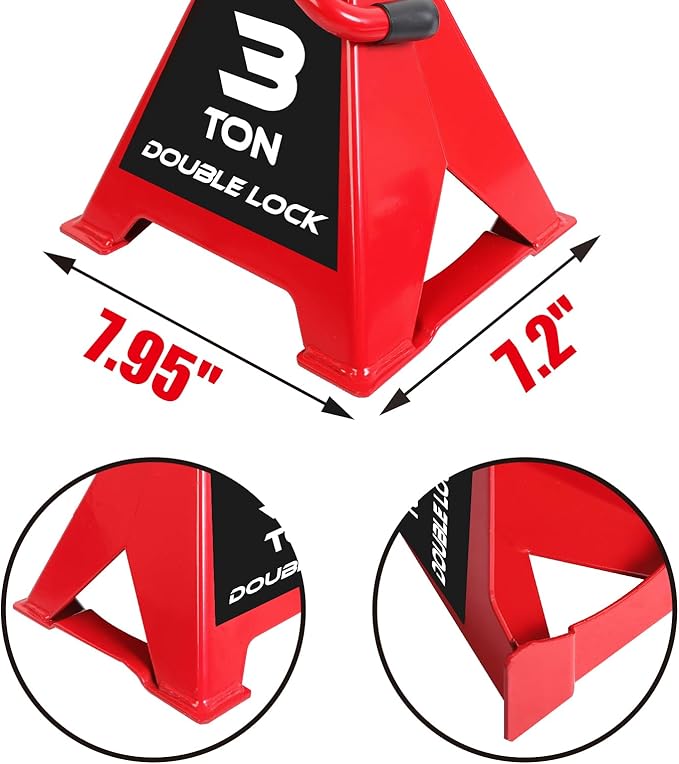BIG RED T43005A Torin Steel Heavy Duty Jack Stands: Double Locking Pins, 3 Ton (6,000 lb) Capacity, Red, 1 Pair (2 Pack)