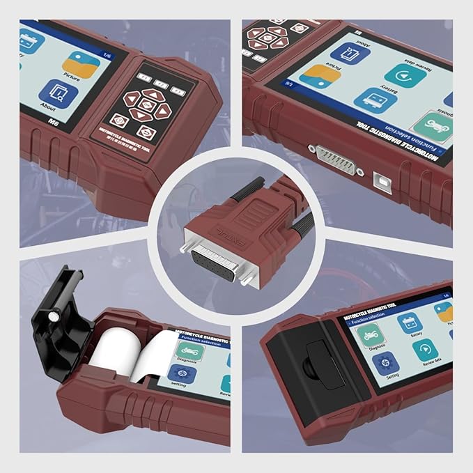 Motorcycle Scanner Motorcycle Diagnostic Tool Fits for Harley Yamaha Honda Kawasaki Suzuki 70+Brands Motorbike OBD2 Engine Code Reader with 5'' Touch Screen/104 Service Functions