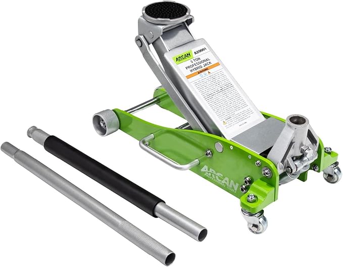 ARCAN Tools 3 Ton (6,000 lbs.) Hybrid Heavy Duty Aluminum and Steel Low Profile Floor Jack with Dual Pistons Reinforced Lifting Arm (A20001)