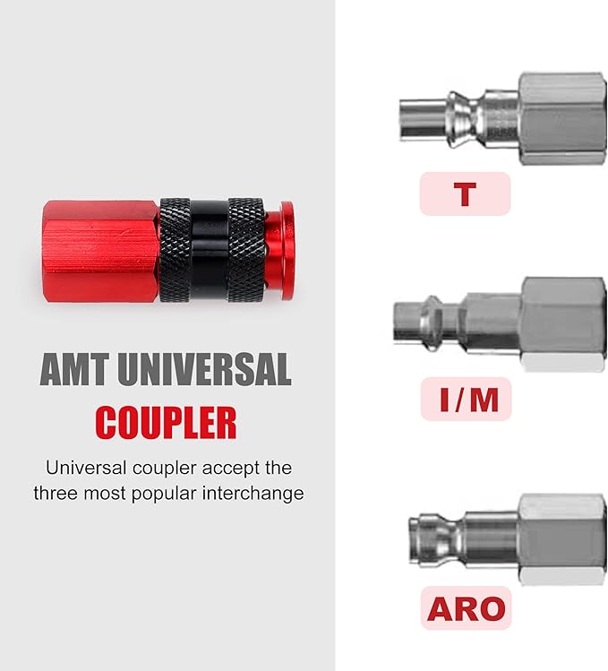 Air Hose Fittings, 6 Pieces AMT Universal Air Couplers with 1/4" NPT Female Threads, Red