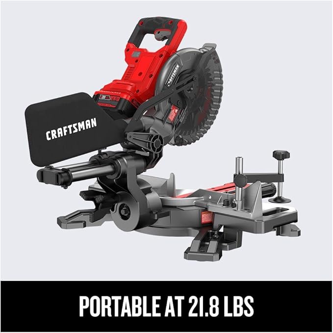 CRAFTSMAN V20 Cordless Sliding Miter Saw, 7-1/4 inch, Single Bevel, Battery and Charger Included (CMCS714M1)