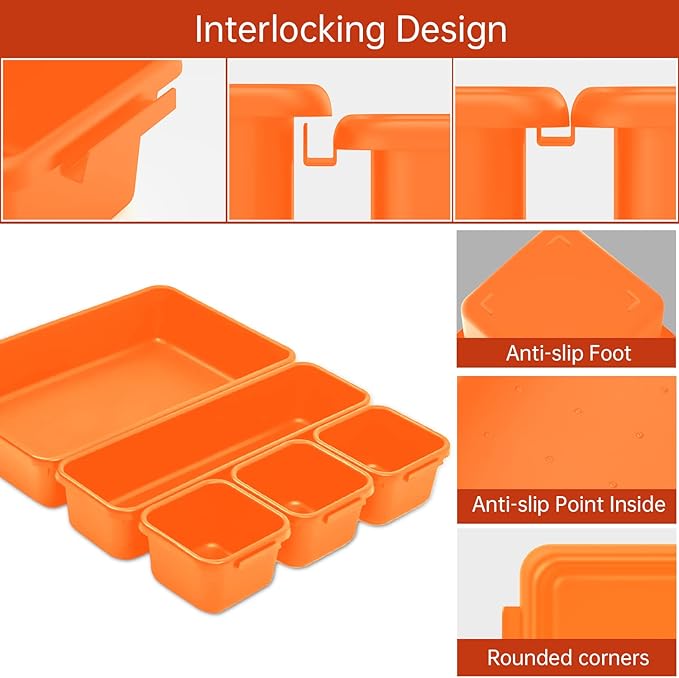 45 Pack Tool Box Organizer Tool Tray Dividers, Toolbox Drawer Organizers Storage Trays for Rolling Tool Chest, Work Bench Cabinet Bins, Hardware Parts Screw Nut Bolt Small Tools Organization - Orange