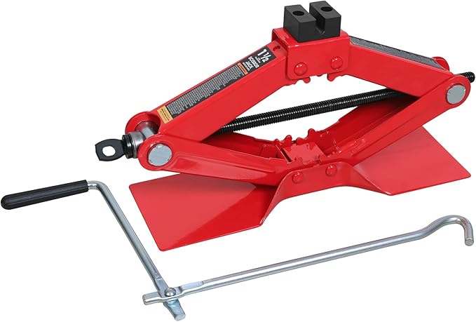 BIG RED AT10152S4R Torin Portable Steel Scissor Jack with S04 Engineering PVC Saddles: 1.5 Ton (3,000 lb) Capacity, Red