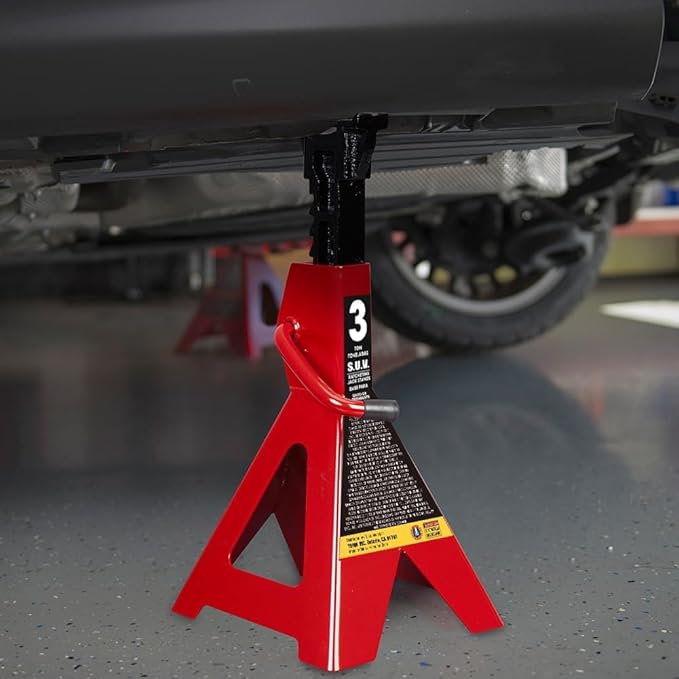 BIG RED AT43006UR Steel Jack Stands: 3 Ton (6,000 LBs) Capacity, 2 Pack, RED