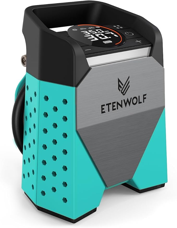 ETENWOLF ZEPHYR S3 Tire Inflator Portable Air Compressor, 1 Min Fast Inflation and 100% Duty Cycle, 160 PSI Air Pump for Cars, SUVs, Bikes, Balls (Dark Cyan)