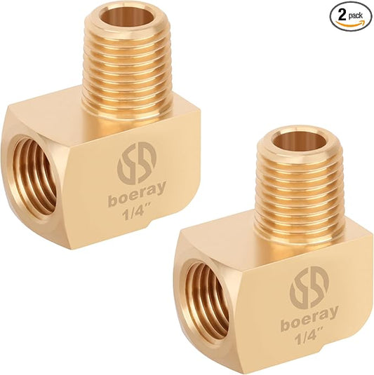 2pcs 1/4” Brass Fittings 90 Degree Barstock Street Elbow 1/4" NPT Male Pipe to 1/4" NPT Female Pipe 1/4 NPT Elbow Forged Brass Pipe Fittings