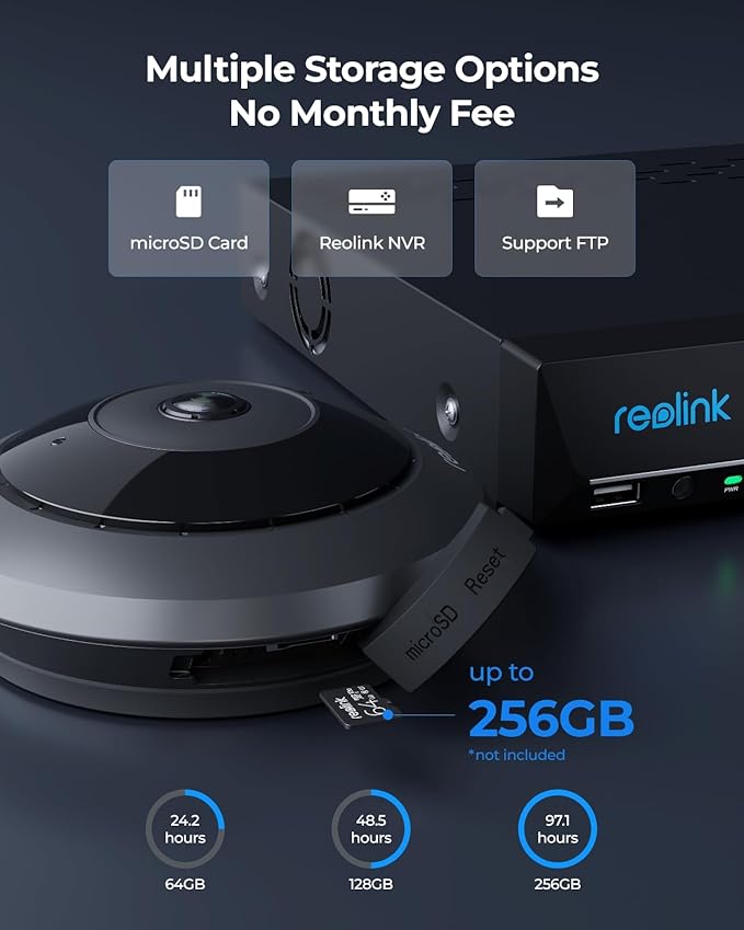 REOLINK 6MP PoE IP Fisheye Camera with 360° View, Surveillance for Home/Office Security, Smart Human Detection, Two Way Talk, Ceiling/Wall/Desk Mount, Multiple Panoramic Display Views, FE-P(Black)