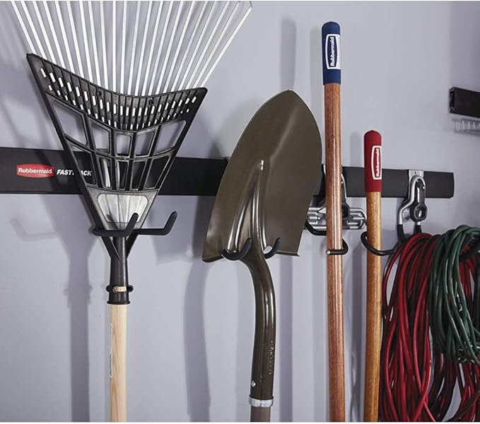 Rubbermaid FastTrack 2-Handle Hook (S Hook), Mounted Garage Storage and Space Saving Organization System, Metallic Powder-Coated Steeel, for Rakes/Brooms/Toys/Ladders,
