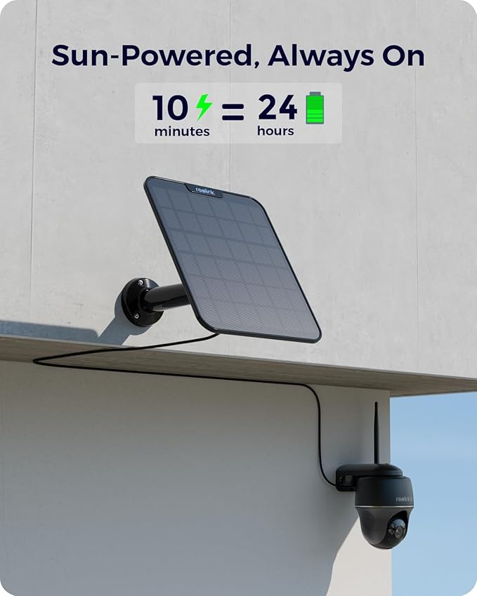 REOLINK 4K Solar Security Cameras Wireless Outdoor, 360° Pan Tilt, 8MP Color Night Vision, 2.4/5 GHz Wi-Fi, No Monthly Fee, Home Hub Compatible, Argus PT 4K+ 6W Solar Panel (Black)