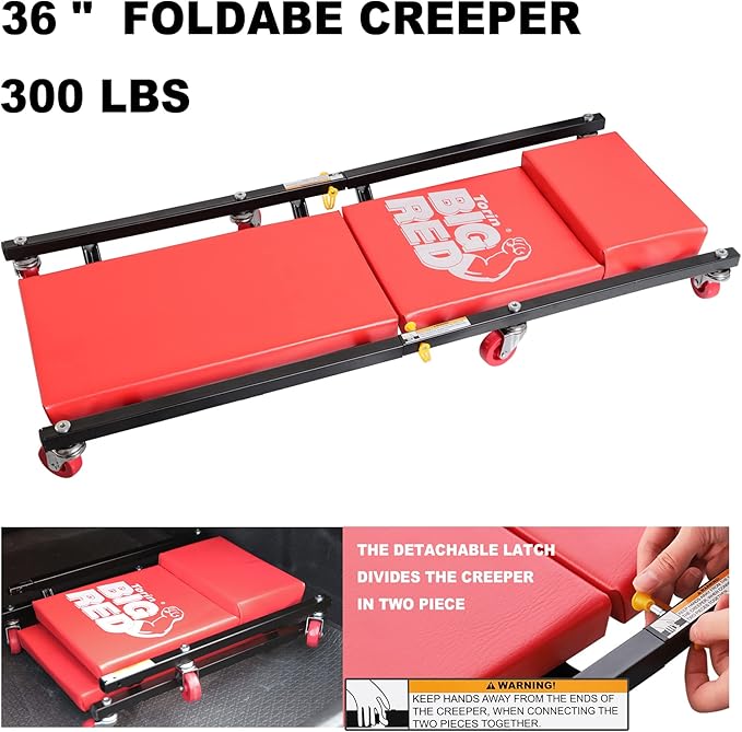 BIG RED T82040 Torin Hydraulic Trolley Floor Service/Floor Combo with 2 Jack Stands and Rolling Garage/Shop Creeper, 2 Ton (4,000 lb) Capacity, Red