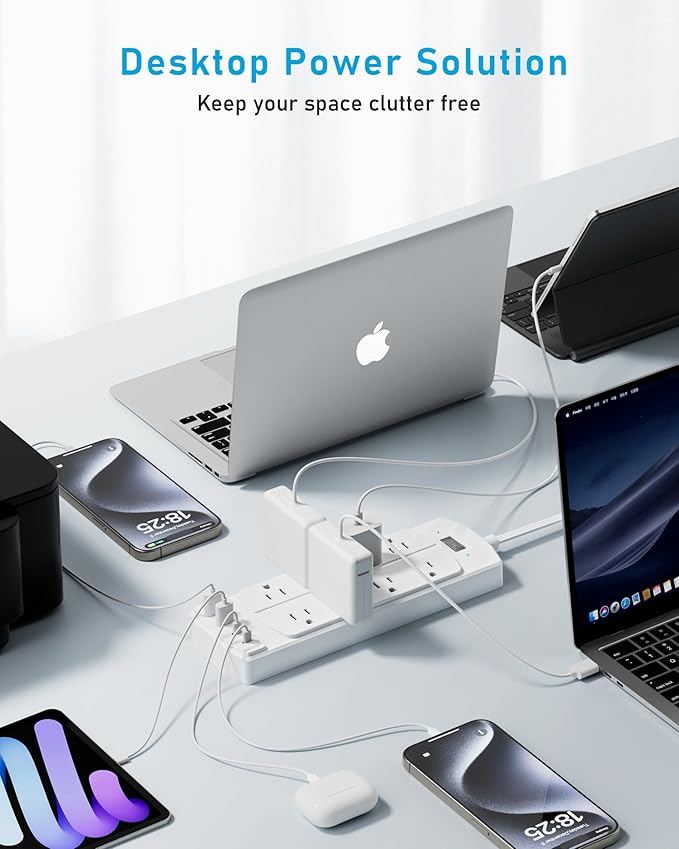2 Prong Power Strip, Yozisital 2 Prong to 3 Prong Outlet Adapter, 5 FT Flat Plug Extension Cord with 8 Outlets 4 USB Ports(2 USB C), 2000J Two Prong Surge Protector, Wall Mountable, White