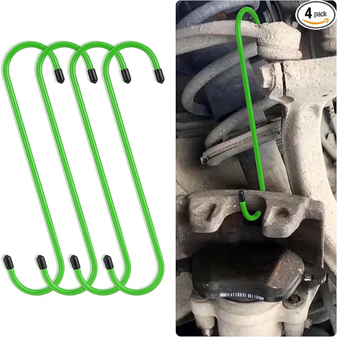 4PCS Brake Caliper Hangers,Brake Caliper Tool/Brake Caliper Compression Tool for Changing Brake Pads,Braking,Universal Automotive Tools Brake Caliper Hooks with Rubber Caps (4, Green)
